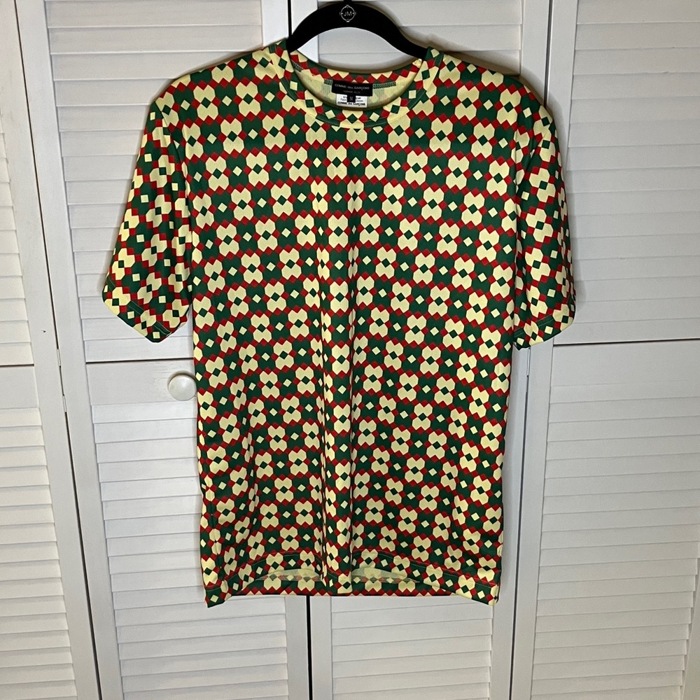Comme des Garcons Short Sleeve Geometric Print Tee - Green/Red/Cream size M